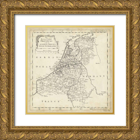 Map of Netherlands Gold Ornate Wood Framed Art Print with Double Matting by Jeffreys, T.