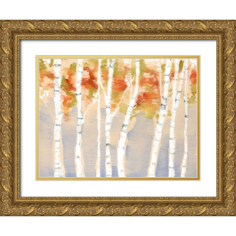 Swaying Birches II Gold Ornate Wood Framed Art Print with Double Matting by Goldberger, Jennifer