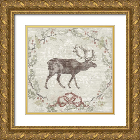 Cabin Christmas V Gold Ornate Wood Framed Art Print with Double Matting by Vess, June Erica
