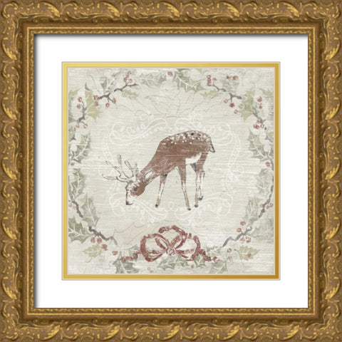 Cabin Christmas VI Gold Ornate Wood Framed Art Print with Double Matting by Vess, June Erica