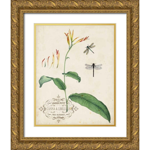 Canna and Dragonflies I Gold Ornate Wood Framed Art Print with Double Matting by Vision Studio