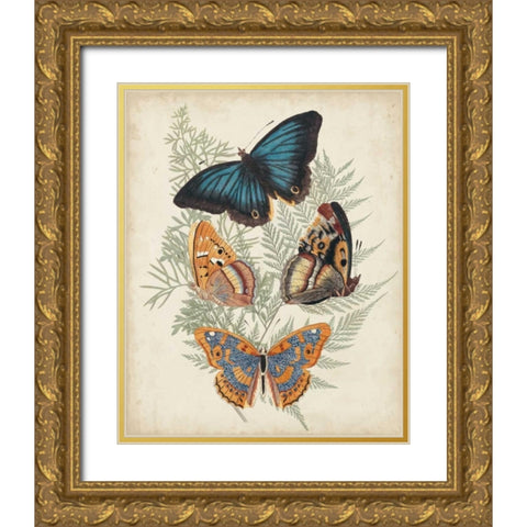 Butterflies and Ferns V Gold Ornate Wood Framed Art Print with Double Matting by Vision Studio