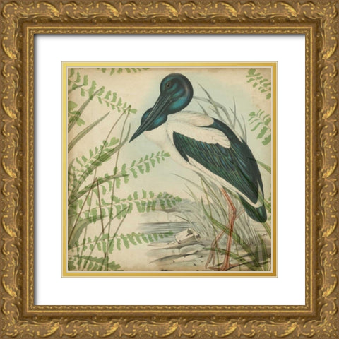 Heron and Ferns I Gold Ornate Wood Framed Art Print with Double Matting by Vision Studio