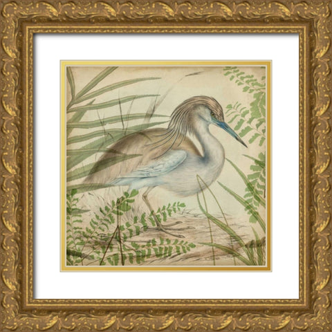 Heron and Ferns II Gold Ornate Wood Framed Art Print with Double Matting by Vision Studio