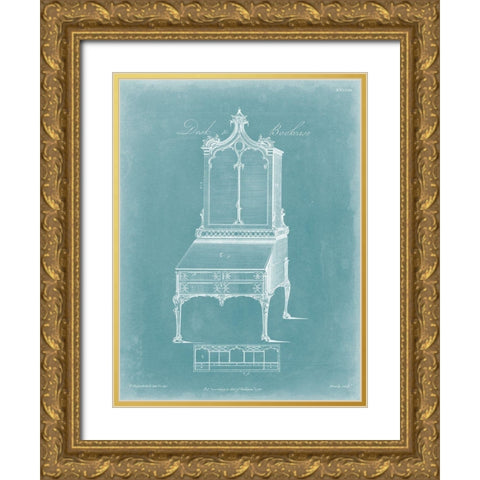 Chippendale Desk and Bookcase II Gold Ornate Wood Framed Art Print with Double Matting by Chippendale, Thomas