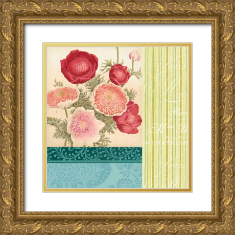 Floral Montage I Gold Ornate Wood Framed Art Print with Double Matting by Vision Studio