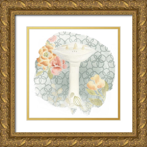 Garden Romance Bath III Gold Ornate Wood Framed Art Print with Double Matting by Vess, June Erica