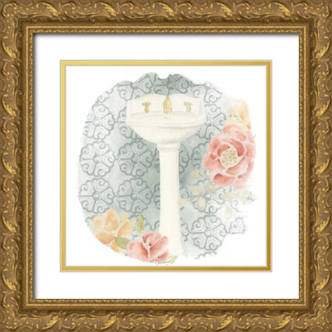 Garden Romance Bath IV Gold Ornate Wood Framed Art Print with Double Matting by Vess, June Erica