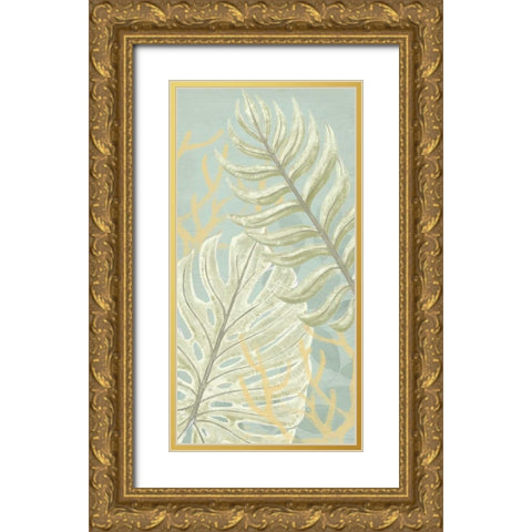 Palm and Coral Panel I Gold Ornate Wood Framed Art Print with Double Matting by Vess, June Erica