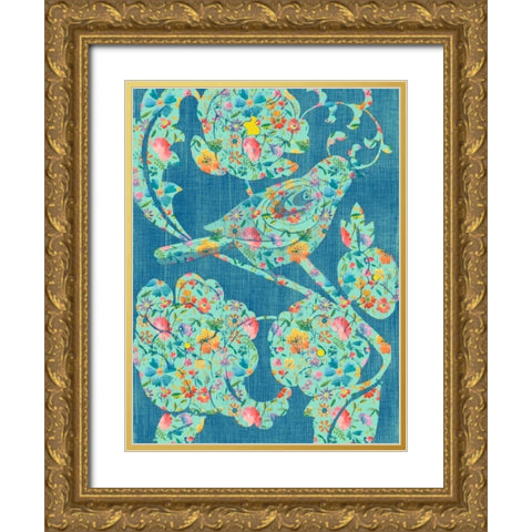 Floral Birds I Gold Ornate Wood Framed Art Print with Double Matting by Zarris, Chariklia