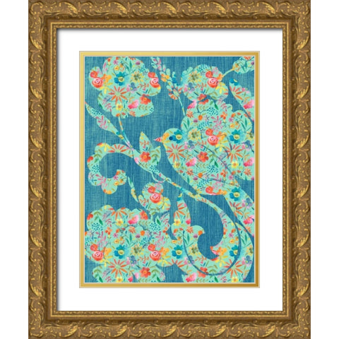 Floral Birds II Gold Ornate Wood Framed Art Print with Double Matting by Zarris, Chariklia