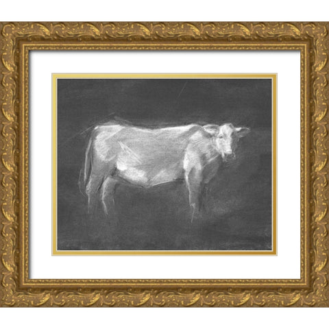 Charcoal Bovine Study I Gold Ornate Wood Framed Art Print with Double Matting by Harper, Ethan