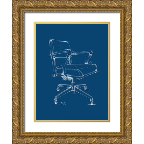 Office Chair Blueprint I Gold Ornate Wood Framed Art Print with Double Matting by Harper, Ethan