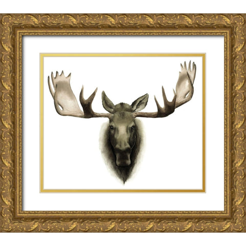 Custom Single Moose  Gold Ornate Wood Framed Art Print with Double Matting by Popp, Grace
