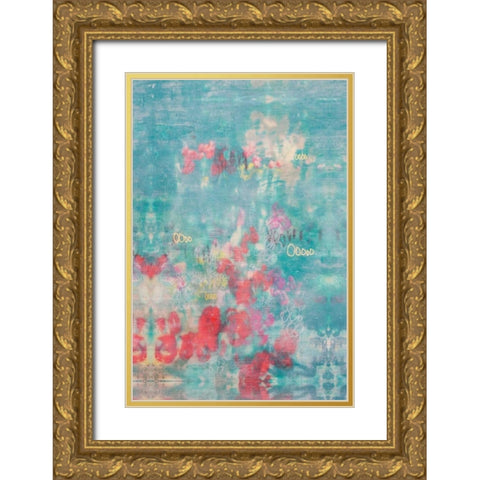 Embellished Teal Rose Garden II Gold Ornate Wood Framed Art Print with Double Matting by Goldberger, Jennifer