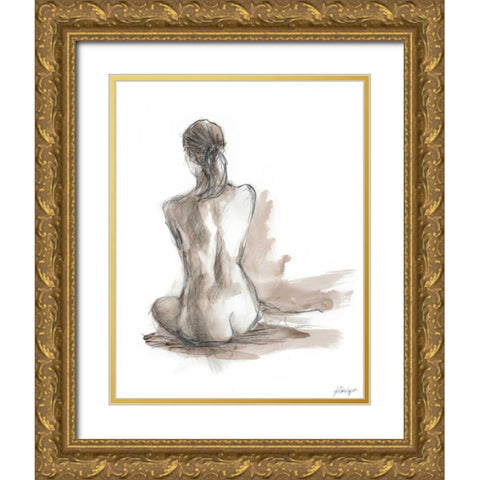 Gestural Figure Study IV Gold Ornate Wood Framed Art Print with Double Matting by Harper, Ethan
