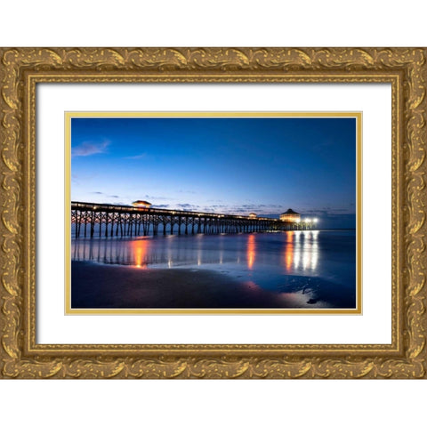 Pier Reflections I Gold Ornate Wood Framed Art Print with Double Matting by Head, Danny