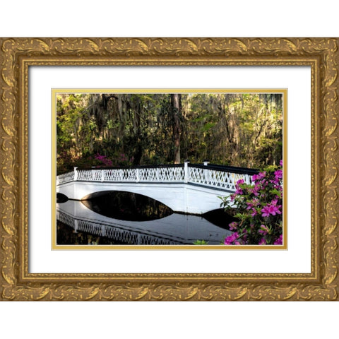 White Bridge Reflections Gold Ornate Wood Framed Art Print with Double Matting by Head, Danny