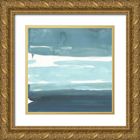 Teal Horizon I Gold Ornate Wood Framed Art Print with Double Matting by Delamater, Rob