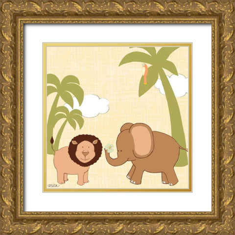 Baby Jungle IV Gold Ornate Wood Framed Art Print with Double Matting by Vess, June Erica