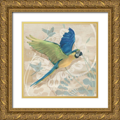 Parrot Society I Gold Ornate Wood Framed Art Print with Double Matting by Montillio, Louise