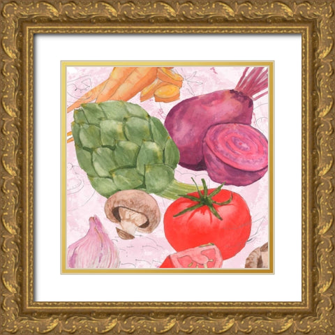 Veggie Medley I Gold Ornate Wood Framed Art Print with Double Matting by Mark, Leslie