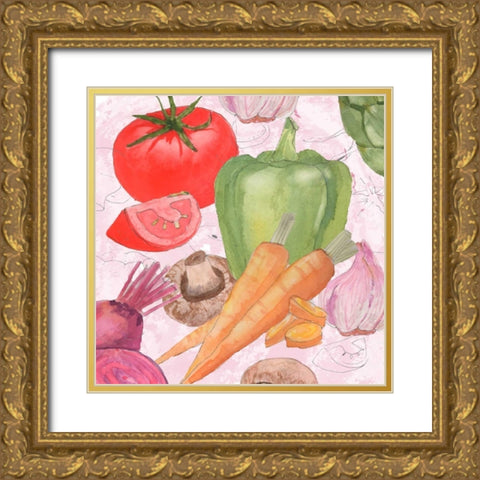 Veggie Medley II Gold Ornate Wood Framed Art Print with Double Matting by Mark, Leslie