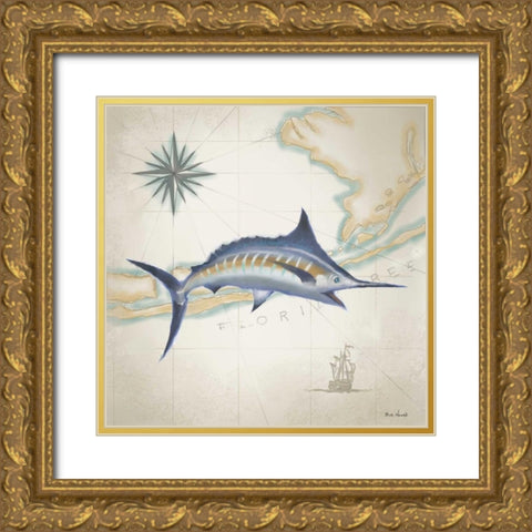 Sailfish Map I Gold Ornate Wood Framed Art Print with Double Matting by Novak, Rick