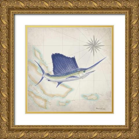 Sailfish Map II Gold Ornate Wood Framed Art Print with Double Matting by Novak, Rick