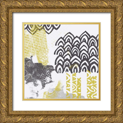 Block Print Abstract I Gold Ornate Wood Framed Art Print with Double Matting by Vess, June Erica