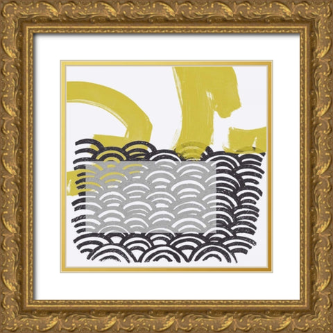 Block Print Abstract IV Gold Ornate Wood Framed Art Print with Double Matting by Vess, June Erica
