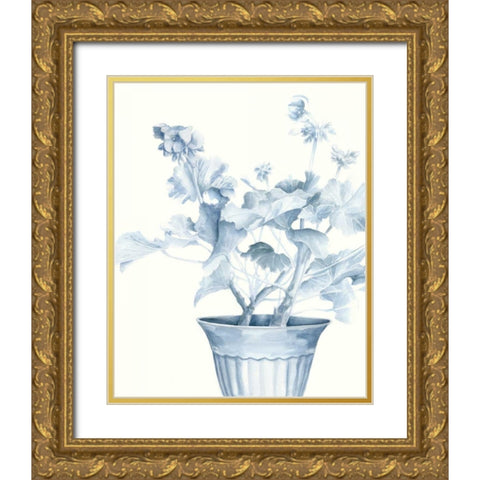 Blue Geranium II Gold Ornate Wood Framed Art Print with Double Matting by Meagher, Megan