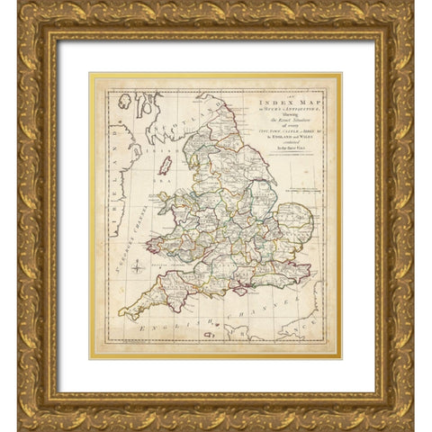 Towns, Castles and Abbeys in England and Wales Gold Ornate Wood Framed Art Print with Double Matting by Unknown