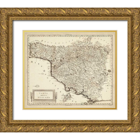Antique Map of Tuscany  Gold Ornate Wood Framed Art Print with Double Matting by Unknown