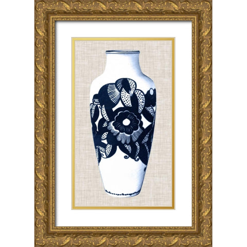 Blue and White Vase III Gold Ornate Wood Framed Art Print with Double Matting by Unknown