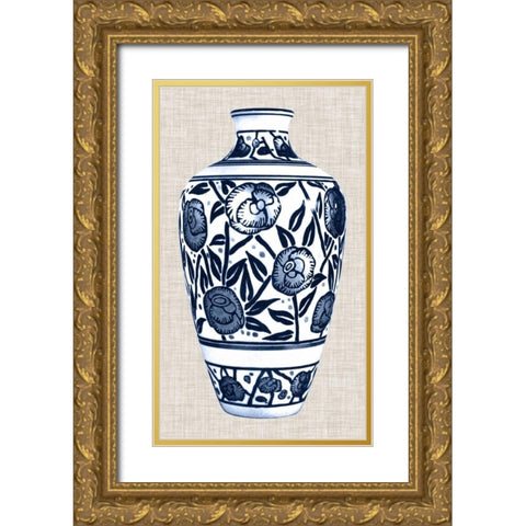 Blue and White Vase IV Gold Ornate Wood Framed Art Print with Double Matting by Unknown