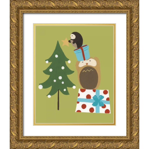 Happy Owlidays VI Gold Ornate Wood Framed Art Print with Double Matting by Vess, June Erica
