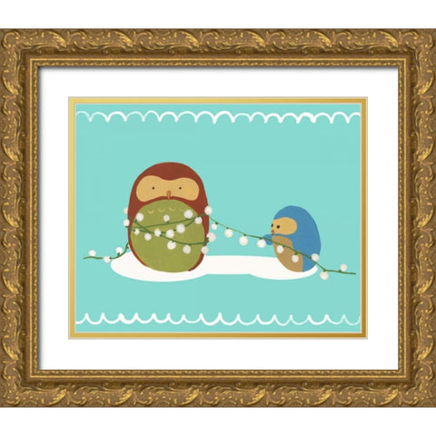 Happy Owlidays VII Gold Ornate Wood Framed Art Print with Double Matting by Vess, June Erica