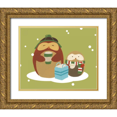 Happy Owlidays VIII Gold Ornate Wood Framed Art Print with Double Matting by Vess, June Erica