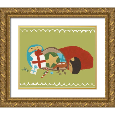 Happy Owlidays X Gold Ornate Wood Framed Art Print with Double Matting by Vess, June Erica