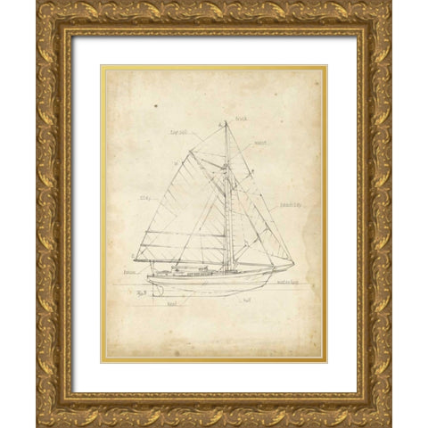 Sailboat Blueprint III Gold Ornate Wood Framed Art Print with Double Matting by Harper, Ethan