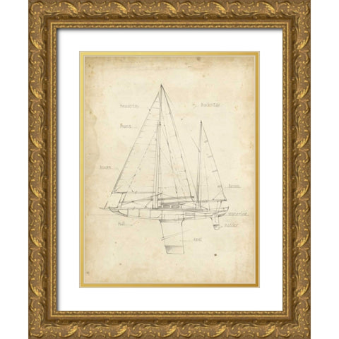 Sailboat Blueprint IV Gold Ornate Wood Framed Art Print with Double Matting by Harper, Ethan