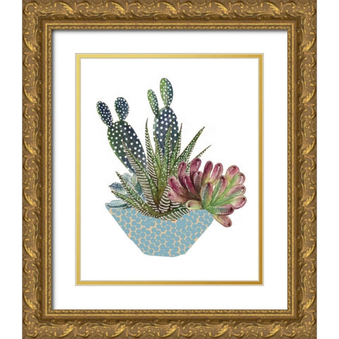 Cactus Arrangement I Gold Ornate Wood Framed Art Print with Double Matting by Wang, Melissa