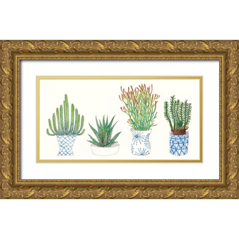 Four Succulents I Gold Ornate Wood Framed Art Print with Double Matting by Wang, Melissa