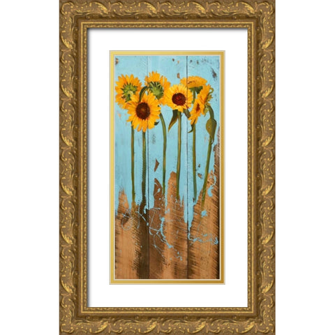 Sunflowers on Wood II Gold Ornate Wood Framed Art Print with Double Matting by Iafrate, Sandra