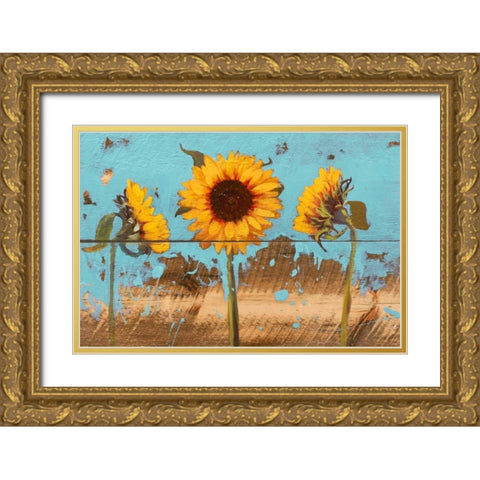 Sunflowers on Wood IV Gold Ornate Wood Framed Art Print with Double Matting by Iafrate, Sandra
