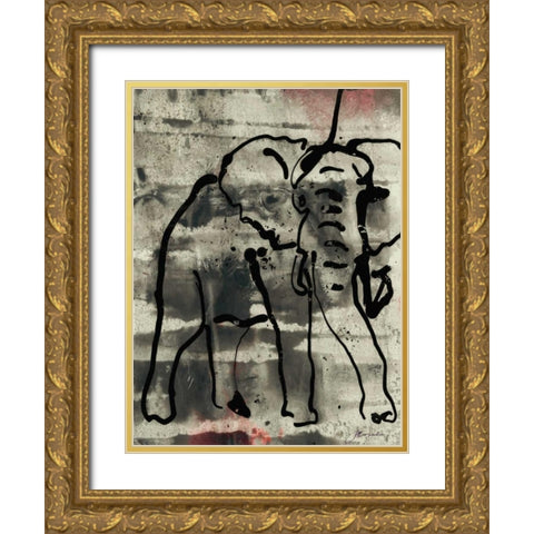 Abstract Elephant I Gold Ornate Wood Framed Art Print with Double Matting by Combs, Joyce