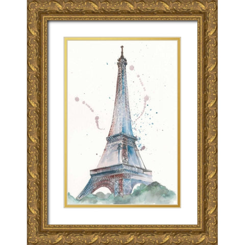 View of Eiffel III Gold Ornate Wood Framed Art Print with Double Matting by Wang, Melissa