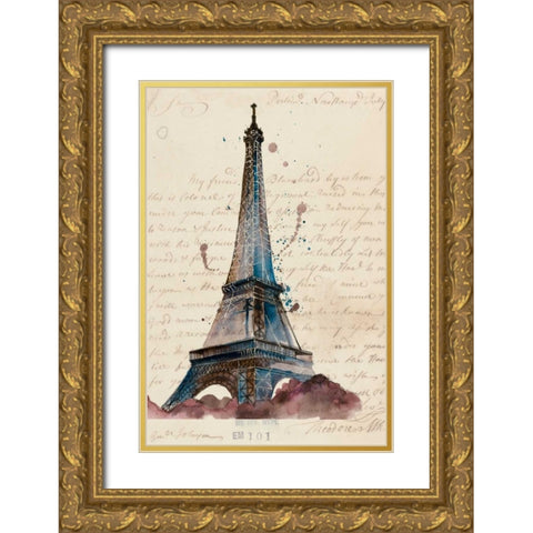 Letters from Eiffel Gold Ornate Wood Framed Art Print with Double Matting by Wang, Melissa