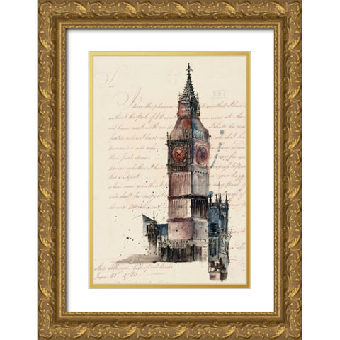 Letters from Big Ben Gold Ornate Wood Framed Art Print with Double Matting by Wang, Melissa